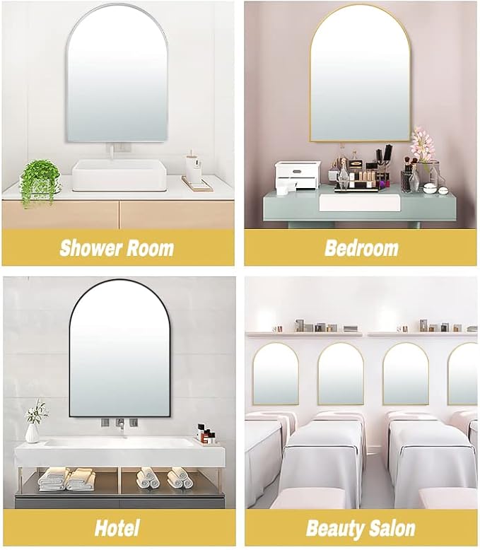 20x30 Arch Mirror Square Wall Mounted Metal Frame Mirrors for Entryway Bedroom Bathroom Living Room 20 30 inch Gold Black - Silver