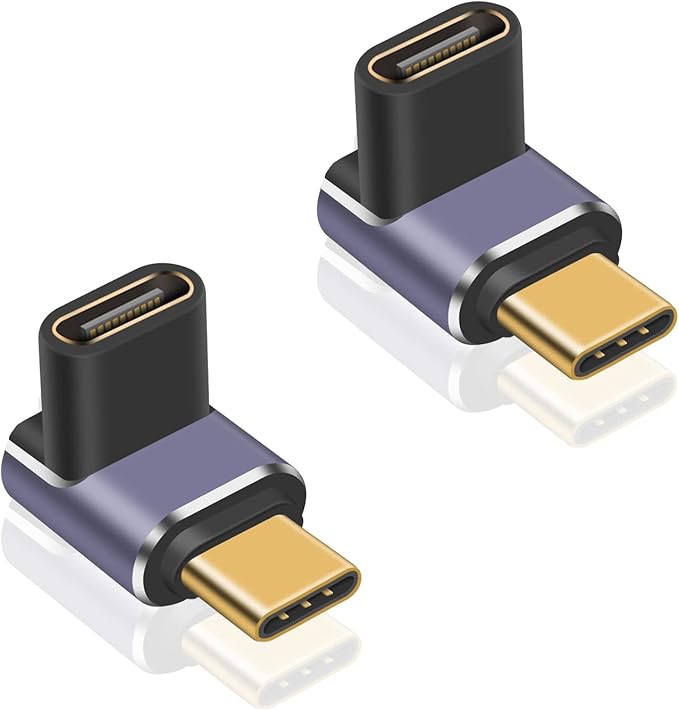 Poyiccot 90 Degree USB C Adapter 40Gbps, PD 240W, Male to Female USB C Extender, LED Light for iPad, MacBook, Phone, 2pcs