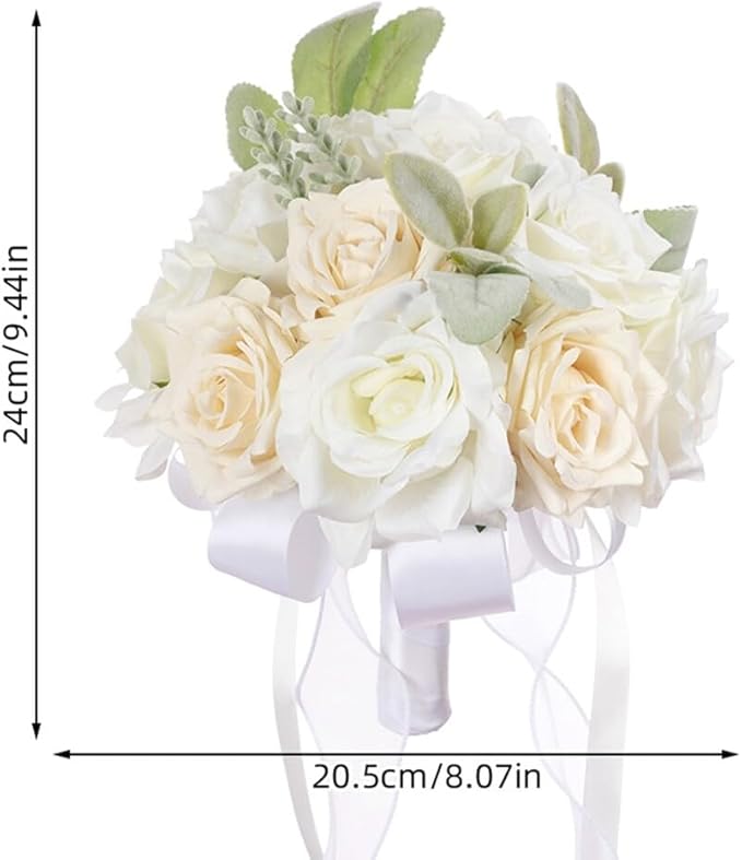 Artificial Rose Wedding Bouquet - Ribbon Decor for Bride & Bridesmaid