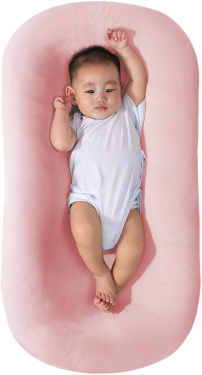 Baby Lounger Pillow Soft Organic Cotton Breathable Infant Lounger for Home and Travel (Pink)