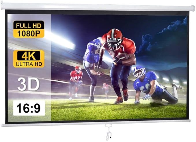 Smartxchoices 100" 16:9 HD Manual Projector Screen with Auto Lock Anti-Crease Home Theater Office Wall Mounted Ceiling Pull Down Projection 1.1 Gain Matte White, View Size: 87 x 49 inches
