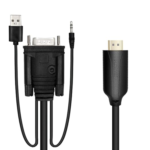 1.8m Male VGA to Male HDMI Converter Adapter cablewith 1080P HD Video Converter Cord with 3.5mm Audio Cable & USB Power Cable for Old PC to New TV/Monitor/Projector