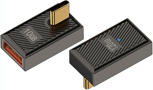 2 Pack Right Angle USB-C to A OTG Adapter,10Gbps 120W Fast Charge with LED,for Laptop,Tablet,Smartphone (90 Degree Angle USB-C to USB-A with LED Indicator)