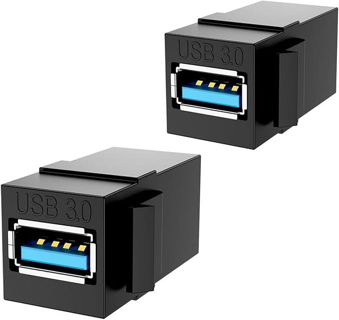 PANPEO USB 3.0 Keystone Jack Insert – Female to Female Coupler for Wall Plates & Panels (Black, 2 Pack)