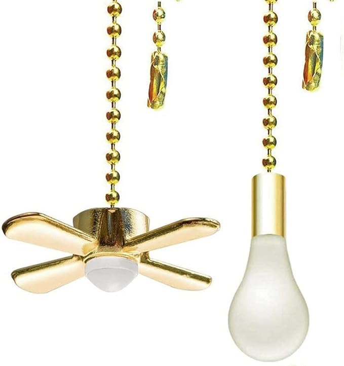 Ceiling Fan Pull Chain Ornaments Extension Chains with Decorative Light Bulb and Cord 13.6 Inches Fan Pull Chain Set For Ceiling Light Lamp Chain (Gold)