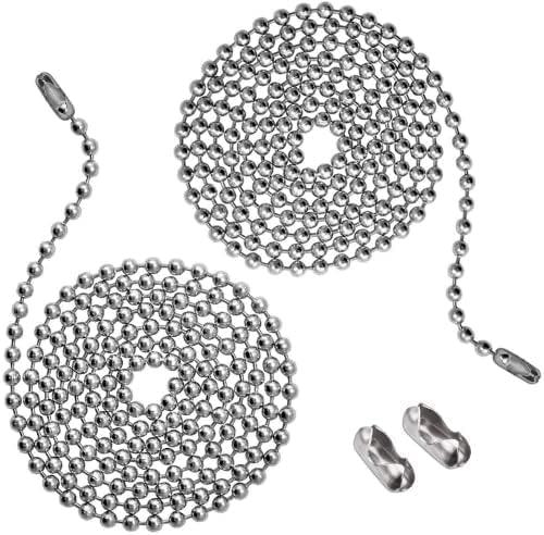 Vinaco Pull Chain, 2 Pieces 36 Inch Stainless Steel Bead Chain, Great Pulling Force & Rustproof, 6 Size, 3.2mm ball chain with 4 free Matching Connectors - Silver (36 inch)