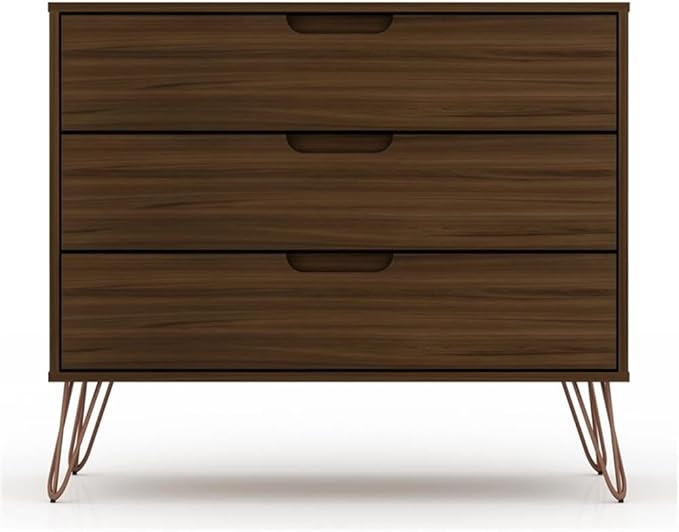 Manhattan Comfort Rockefeller 3 Drawer Dresser for Bedroom Storage, Nursery, Closet, Living Room, Entryway, TV Stand for Screens up to 32 Inches, Anti-Tip Kit Included, Set of 1, Brown