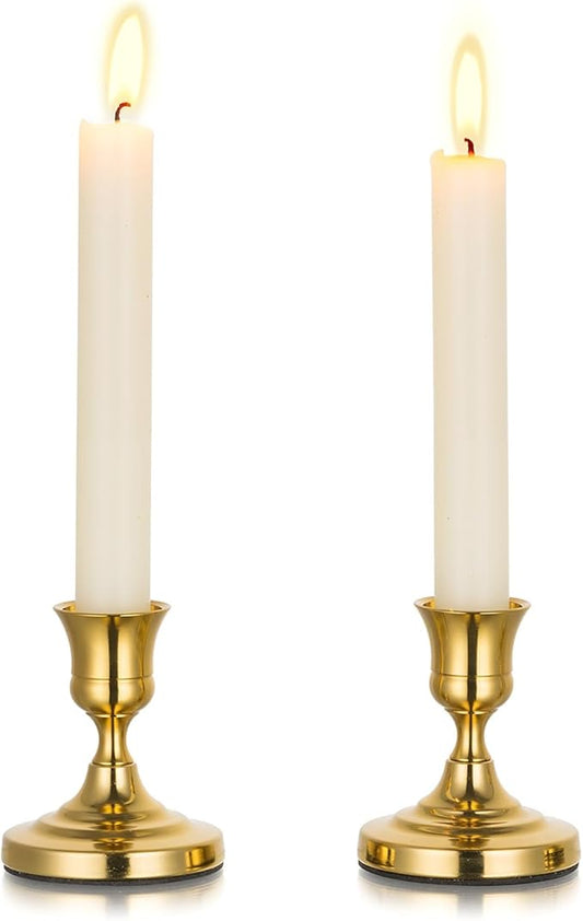 Gold Taper Candle Holders Vintage: Small Candlestick Holders Metal Candle Sticks Holder Decor Antique Decoration for Dinning Table Mantel Wedding Centerpieces Christmas Party Set of 2