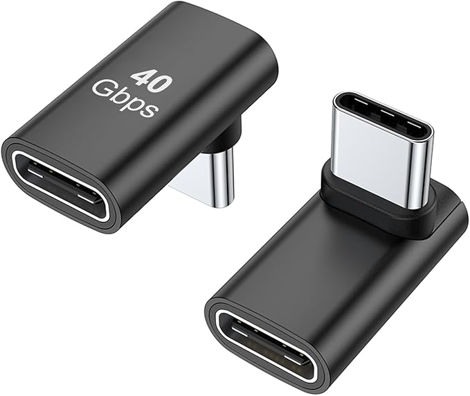 AreMe 90 Degree USB-C Male to Female Adapter, 2 Pack Right Angle 100W Type-C Adapter Extender for Steam Deck, ROG Ally, Switch, Notebook Computers, Tablet and Mobile Phones (Black)