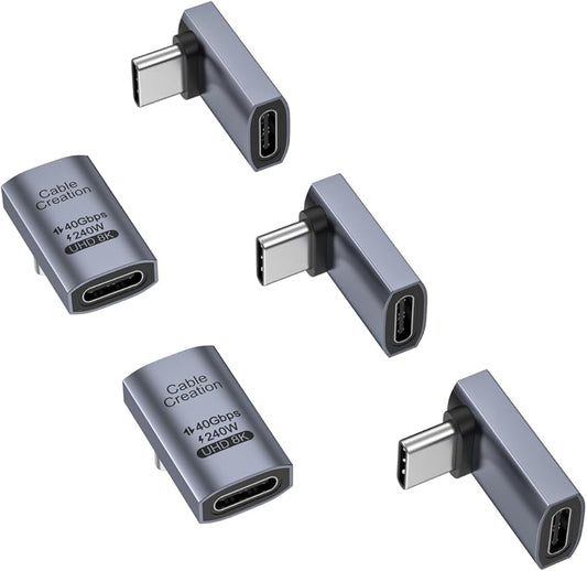 CableCreation 90 Degree USB C Adapter 5 Pack, Right Angle USB C Male to Female Adapter 40Gbps 240W Compatible with Steam Deck, ROG Ally, Switch, Notebook, PC, Tablet, Phone and More,UP Angle