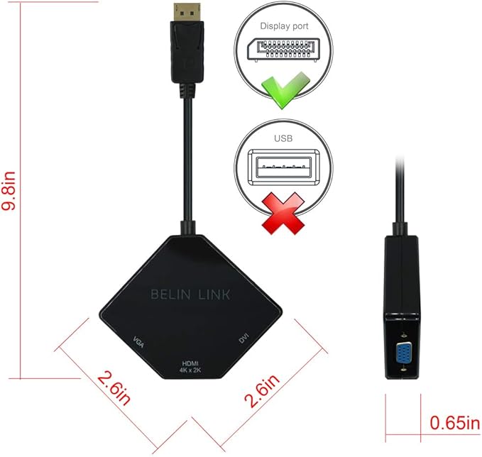 DP to HDMI VGA DVI Adapter Displayport to HDMI 4K Adapter 3 in 1 Display Port to HDMI VGA DVI Converter Male to Female Gold-Plated (Diamond Shaped) (100 Pack Diamond Shaped)