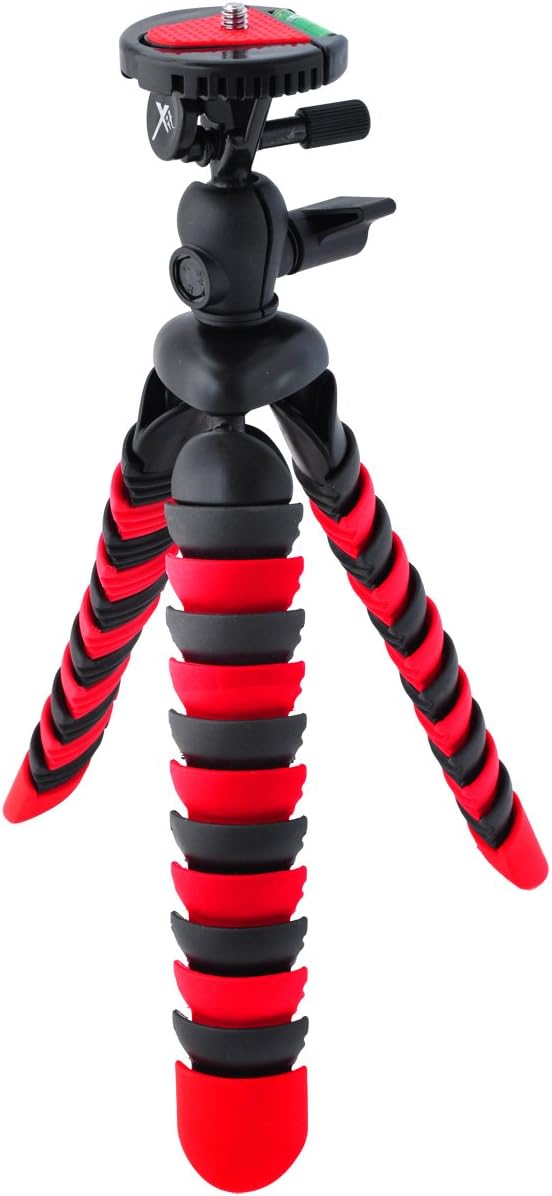 Xit XT12FLXTR 12-Inch Flexible Tripod, Quick Release Plate, Bubble Level, Wrapable Legs (Red/Black)