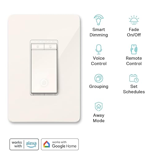Kasa Smart Dimmer Switch HS220-LA, Light Almond, Single Pole, Needs Neutral Wire, 2.4GHz Wi-Fi Light Switch Compatible with Alexa and Google Home, UL Certified, No Hub Required