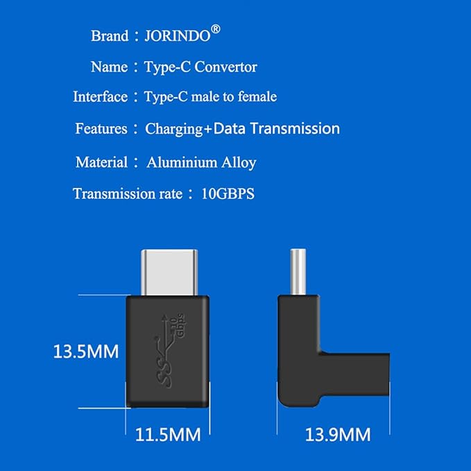 (2Packs USB C Male to Female Adapter,USB3.1 Support 10GBbps Rate,USB C Phone/Laptop Charging Port Converter,5V,3.3A