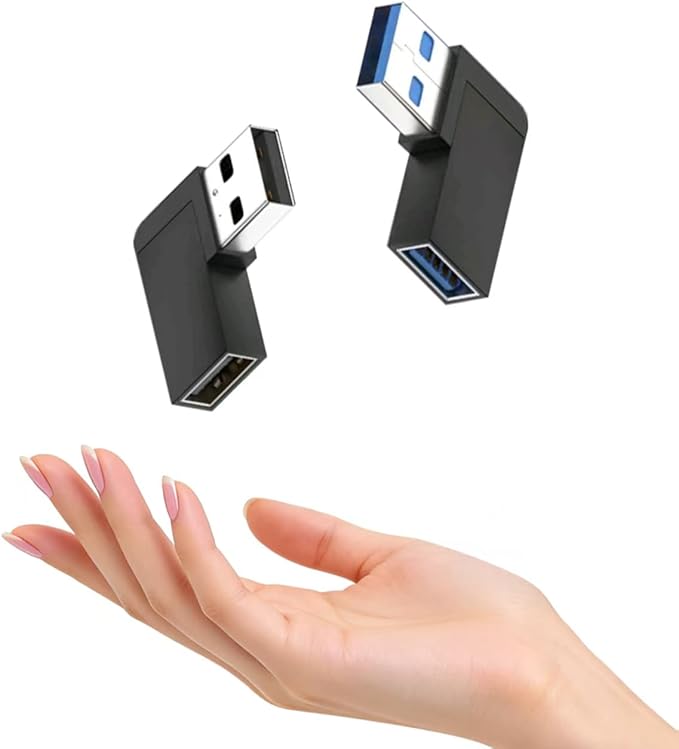 90 Degree Left and Right Angle USB 3.0 Male to Female Expansion Adapter,USB Extender Connector Adapter 2 Pack-Black
