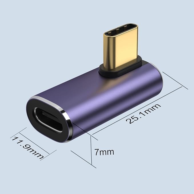 AreMe 2 Pack USB C Male to Female Adapter, 90 Degree Right Angle Type C Extender Support 100W, 40Gbps, 8K@60Hz for Thunderbolt 4/3, MacBook Pro/Air, Laptop, Phones and More Type C Devices (Purple)