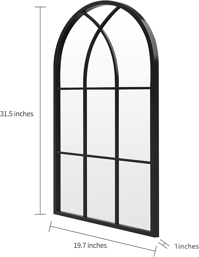 ironsmithn Arched Window Mirror, 31.5"x19.7" Grid Mirrors, Windowpane Mirrors, Black Metal Wall Mirror for Decor Living Room Fireplace Entryway Bedroom Hallway