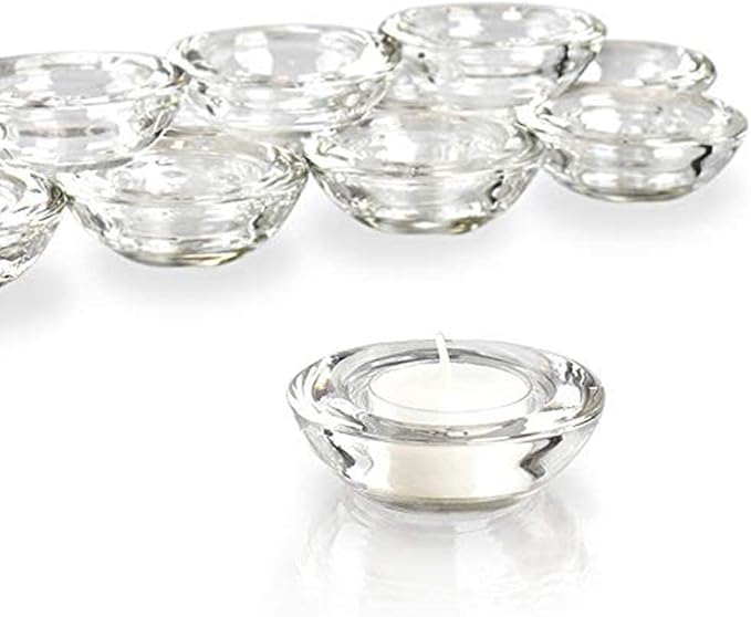 Clear Tealight Candle Holders - Set of 24, Round Chunky Glass Candle Holder, 3" Diameter - CH01