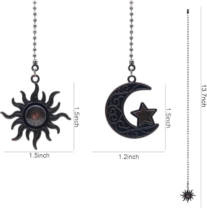 Ceiling Fan Pull Chain Set Decorative Totem Bohemia Pull Chain Pendant Extension 12 Inches Lighting Fan Beaded Ball Fan Pull Chain Extender Ornament with Connector Moon and Sun (Bronze)