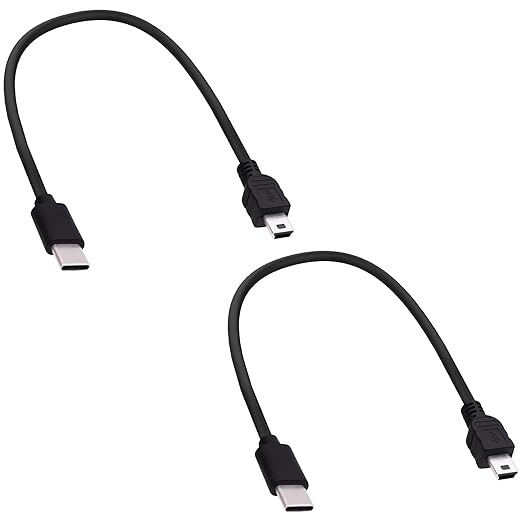 Mini B USB to USB C OTG Cable Type C Male to 5 Pin Mini B Male Data Charging Converter Adapter Cable for Digital Camera Game Controller Dash Cam Phone GPS -28cm/2pcs
