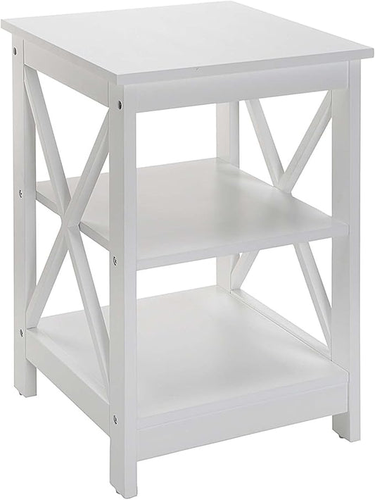 Convenience Concepts Oxford End Table 15.75" - Modern Living Room Table with Storage Shelves, Transitional Nightstand Side Table for Home Decor and Display, White
