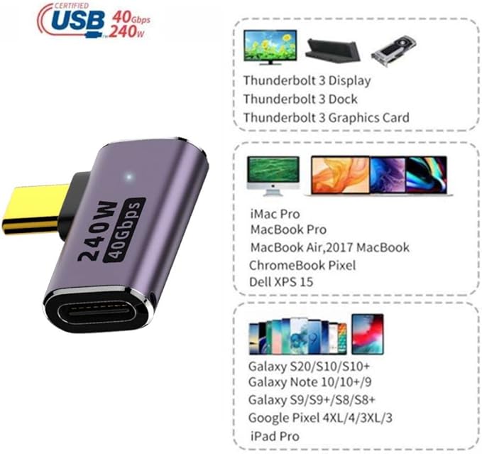 chenyang USB C Connector,USB4 Type C Male to Female 240W Power 40Gbps Data 8K Video Adapter Right Angled for NS Phone Laptop