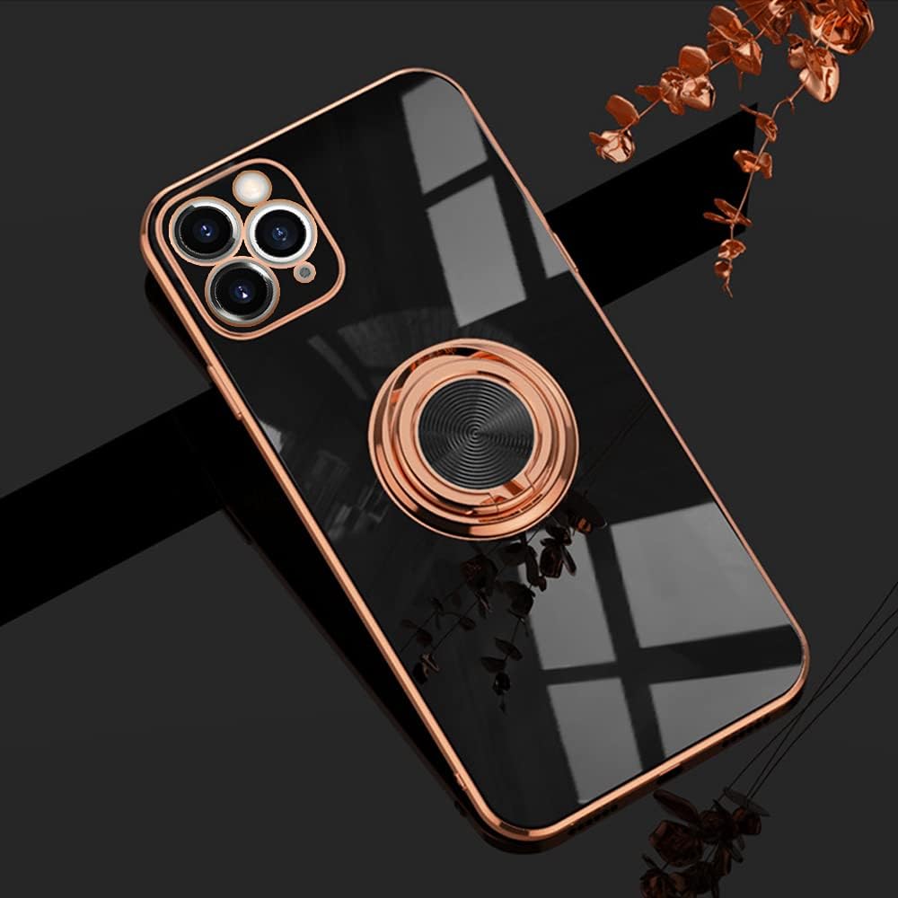 Omorro iPhone 11 Pro Max Case for Women, Bling Glitter Plating Rose Gold Slim Soft Luxury Cover with Ring Holder