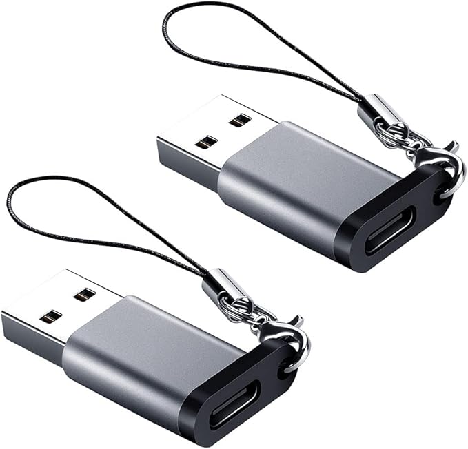 USB C Female to USB A Male Adapter (2 Pack) with Lanyard, USB Type-C to USB A 3.0 Adapter Converter Compatible with MacBook Pro, Samsung Notebook, Laptop, PC and More, Gray
