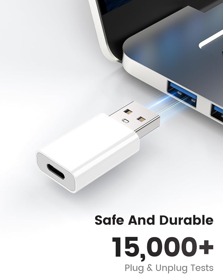 MOSWAG USB to USB C Adapter 2 Pack, USB C to USB Adapter, USB to C Adapter Compatible for iPhone 17/16/15 Mini Pro Max, Apple MagSafe Watch 11/10/9/8, Galaxy S20-25, iPad Air Mini 6/7, CarPlay