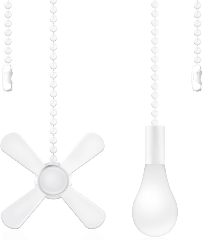 Ceiling Fan Pull Chains (2 Pieces), White, 13.6 Inches Extension, Fit All Standard Ceiling Fans and Light Fixtures Copper, Versatile Use, Modern Design