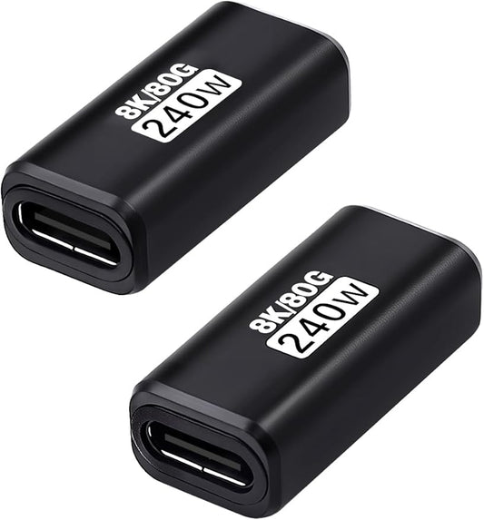 Duttek 80Gbps USB C Female to Female Adapter (240W Fast Charging and 8K@60Hz Video) USB C Coupler Bidirectional Converter for iPad, MacBook,Thunderbolt 5/4 and Type-C Devices (2Pack)