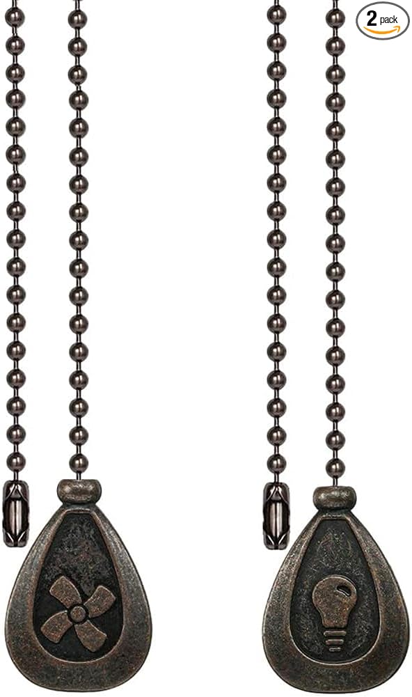 Vinaco Bronze Ceiling Fan Pull Chain Set, Decorative Fan Pull Chain Extension with Pendant, 12 Inches Pull-Chains for Fans and Light with 3MM Ball Bead Chain, 2 Pack Fan Light Pull-Chain Extension