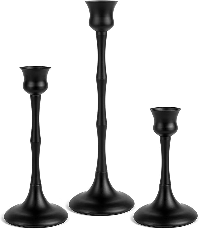 Candle Stick Candle Holder Set of 3 Black Candlestick Holders Taper Candle Holders for Table Centerpiece Decor Metal Candle Stick Holder Vintage Candle Holder for Wedding Party Home Decor