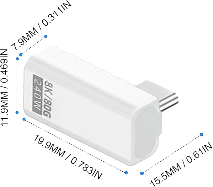 Danfetsoy 90 Degree USB C Adapter 80Gbps, 240W USB C 90 Degree Adapter Thunderbolt 5 Right Angle Type C Extender Coupler Connector for MacBook, Laptop, Tablet, VR, Camera, Smartphone, (White 2pack)