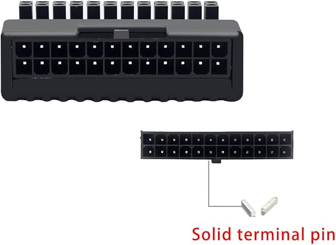 ATX 24 Pin 90 Degree Adapter – Right Angle Male to Female Motherboard Connector for Improved Cable Management, Black