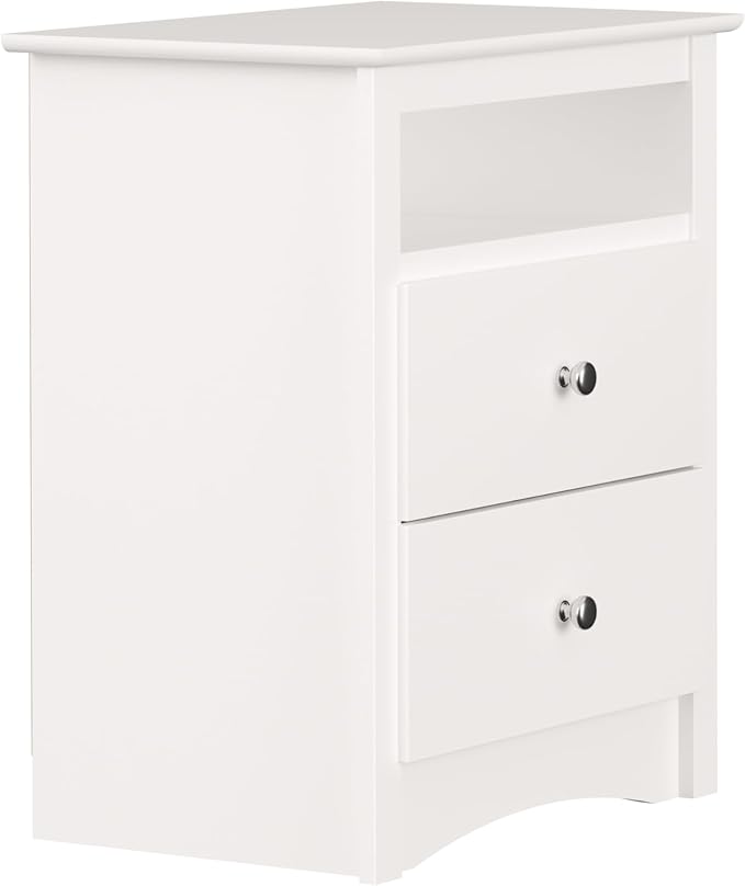 Prepac Sonoma 2 Drawer Nightstand: Elegant Bedroom Furniture, Bedside Table with Open Shelf, 23.25"W x 16"D x 28"H, White