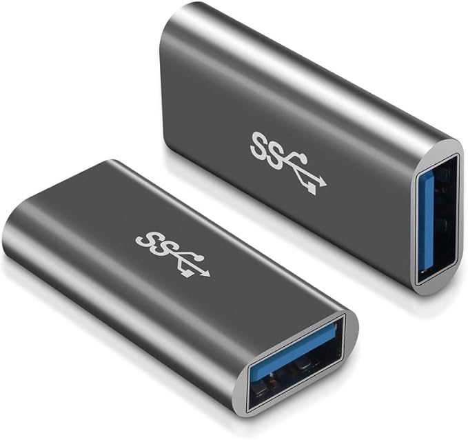 [2-Pack] Aluminum Type A Female to Female -Connector Converter,USB 3.0 Coupler Adapter (Grey)