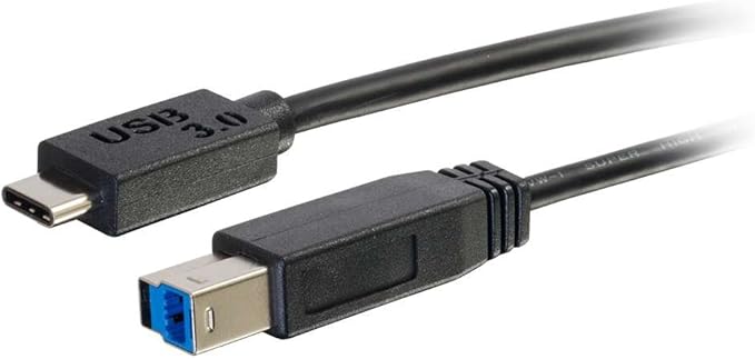 C2G USB Cable, USB 3.0 Cable, USB C to B Cable, Compatible with Thunderbolt 3 Tablet, Chromebook Pixel, Samsung Galaxy TabPro S, LG G6, Macbook, Black, 6 Feet (1.82 Meters), Cables to Go 28866