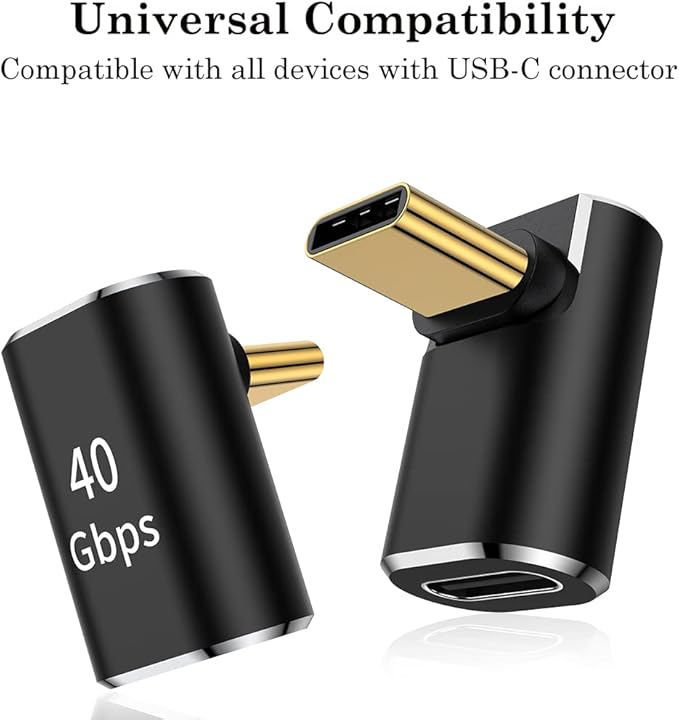 AuviPal USB C 90 Degree Adapter (2 Pack), Up and Down Right Angle L Shape USB Type C Male to Female Connector for Steam Deck, ROG Ally, MacBook, Tablet, Phone and More - Black