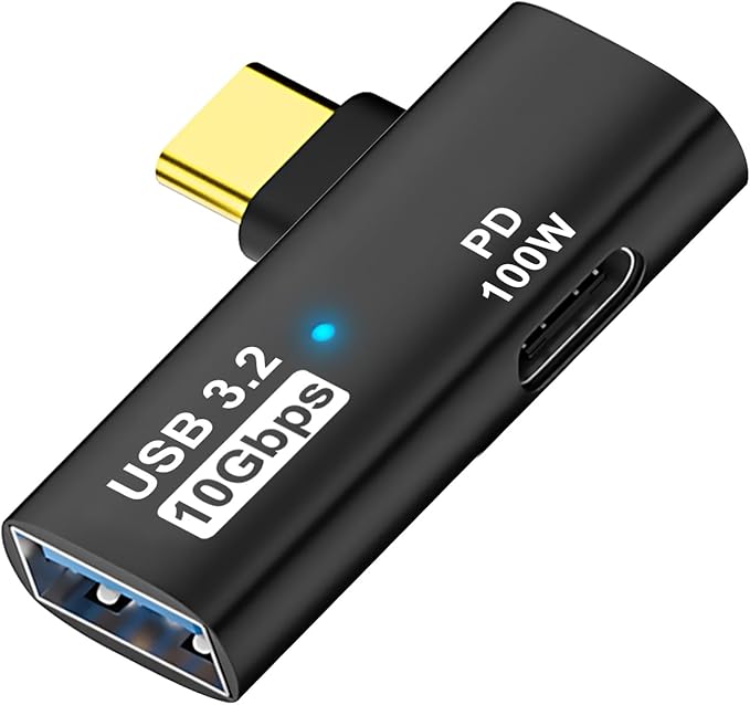 AreMe 2-in-1 USB C to USB 3.2 Adapter with 100W Charging Port, Thunderbolt 4/3 OTG Converter for Rog Ally, Steam Deck, Quest 2, iPhone 15 Series, iPad, MacBook, Not Support Video - Black