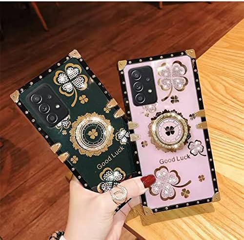 Samsung Galaxy S21 Ultra Bling Case, Gold Fashion Square Bling Diamond Glitter Soft Trunk Cover with Ring Holder