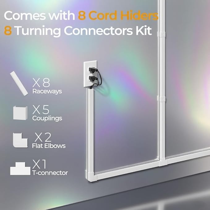 113.4in Cord Hider Kit, Cord Covers for 3-4 Wires on Wall, Self-Adhesive Tv Cable Hider, Paintable Wire Hider Wire Covers for Cords on Wall, Cable Cover Management Kit, L14.2 W1.18 H0.6in, White