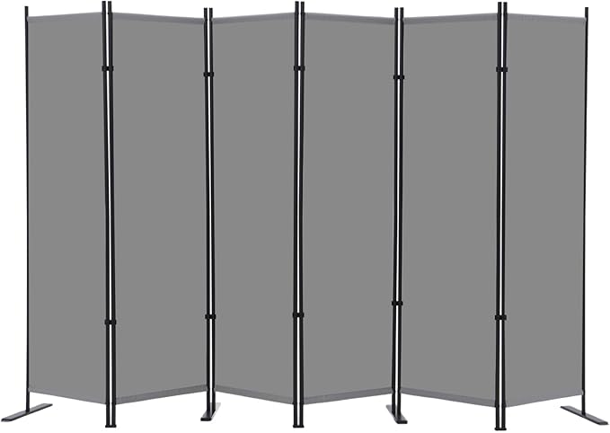 RANTILA 6 Panel Room Divider, 6 FT Folding Privacy Screen with Wide Feet, Freestanding Partition for Room Separation, Portable Room Divider Panel, 133" W x 71" H, Grey