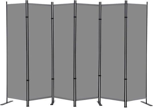 RANTILA 6 Panel Room Divider, 6 FT Folding Privacy Screen with Wide Feet, Freestanding Partition for Room Separation, Portable Room Divider Panel, 133" W x 71" H, Grey