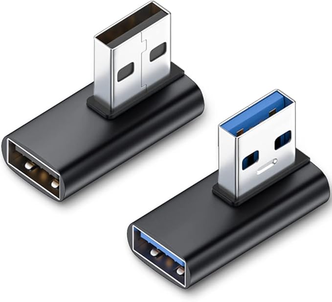 AuviPal 90 Degree USB 3.1 Adapter (2 Pack), Right and Left Angle USB A Male to Female Connector Extender for PC, Laptop, USB A Charger, Raspberry Pi and More
