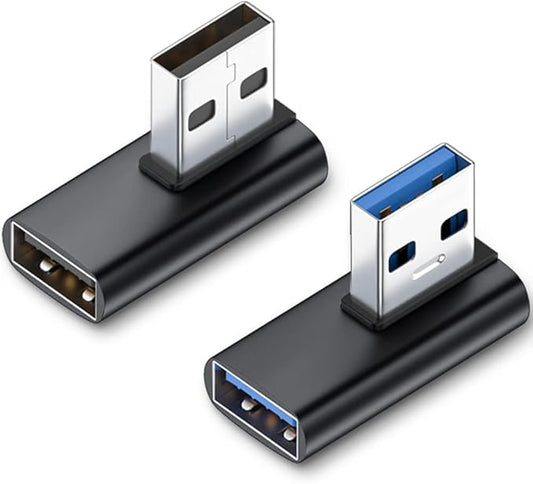AuviPal 90 Degree USB 3.1 Adapter (2 Pack), Right and Left Angle USB A Male to Female Connector Extender for PC, Laptop, USB A Charger, Raspberry Pi and More