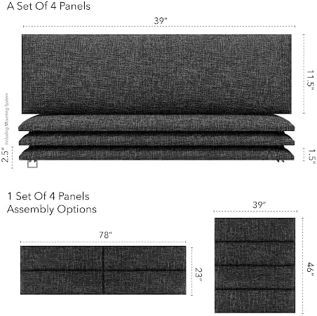 Vänt Upholstered Wall Panels - King/Cal King Size Wall Mounted Headboards - Weave Prestige - Twin/King - Set of 4 Panels (Each Individual Panel 39"x11.5")