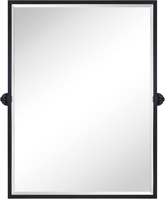 TEHOME Pivot Mirror Matte Black Bathroom Mirror Squared Edge Rectangle Tilting Beveled Vanity Mirrors for Wall, Overall 33.9 x 40 inches (Mirrror 30 x 40 inches)