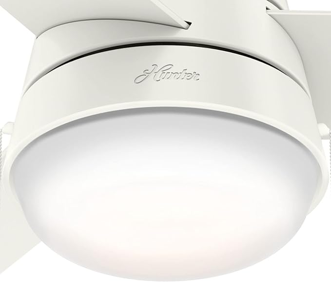 Hunter 36 inch Small Indoor Ceiling Fan with LED Light and Pull Chain - Modern Ceiling Fan, Standard Mount, 3 Blades, For Bedroom, Home Office, or Laundry Room, Quiet - Aker 59301, Fresh White