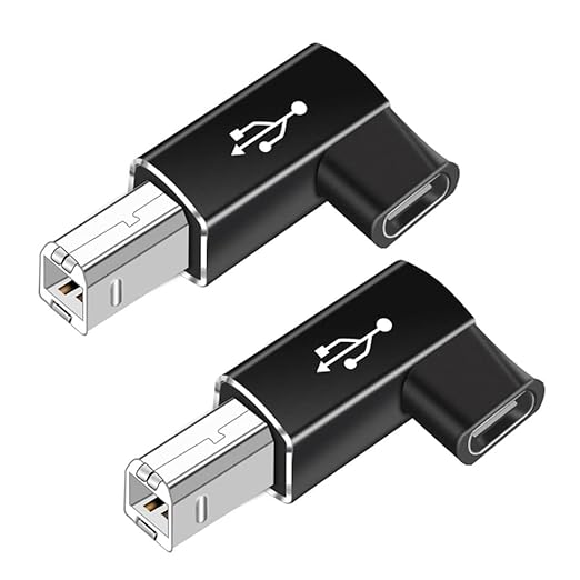 Female USB C to USB B Printer Cable Adapter 2Pack, USB C to MIDI Cable Adapter for Printer Eectric Pianos Synthesizers USB Microphones Right Angle Shape